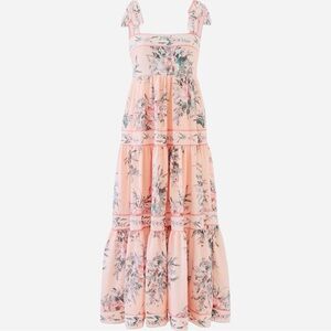CHICWISH Cottagecore Tiered Floral Blush Pink Spring Maxi Dress w Tie Bow Straps